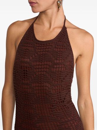 Etro Womens Dress Halter Crochet Brown