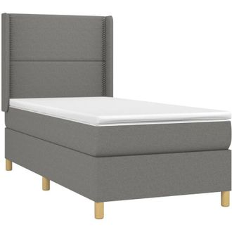vidaXL Vidaxl - Cama Box Spring Con Colch&oacute;n Tela Gris Oscuro 90x200 Cm