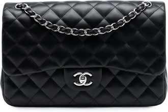 Chanel Pre-owned Womens Jumbo Classic Lambskin Double Flap - Black Leather - One Size