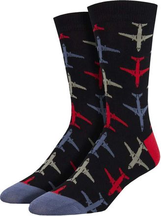 Socksmith Mens Airplanes Novelty Bamboo Crew Socks - Black - Medium