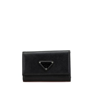 Prada Pre-owned Womens Saffiano Leather Key Case - Black - One Size