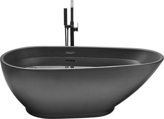 Beliani Ba&ntilde;era Independiente De Acr&iacute;lico Sanitario Negro Brillante Individual 173 X 82 Cm Dise&ntilde;o Moderno Ovalado Guiana