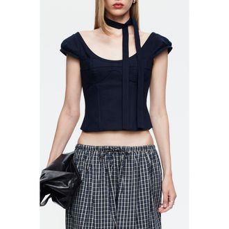 Lioness Inzio Cotton Corset Top & Scarf Set in Navy at Nordstrom, Size X-Large