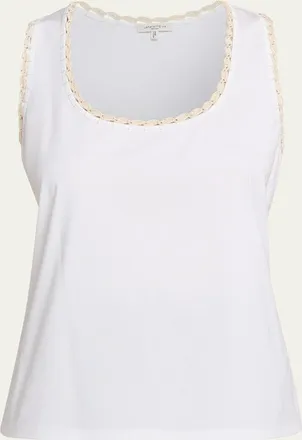 Lafayette 148 New York Crochet-Trim Cotton Rib Tank Top