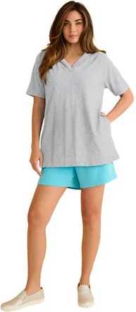 Roaman's Plus Size Comfort+ Fleece V Neck Hooded Sweatshirt in Heather Grey at Nordstrom, Size 36