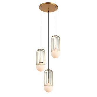 Netlighting Modern Hanging Pendant Golden 3 Light with Gold White Shade E27