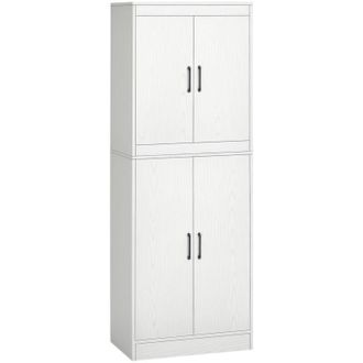 HOMCOM Homcom - Aparador Alacena De Cocina Mueble Auxiliar Con 4 Puertas Y 5 Estantes Abiertos Para Comedor Sal&oacute;n Estilo Moderno Antivuelco 60x36x168 Cm Blan