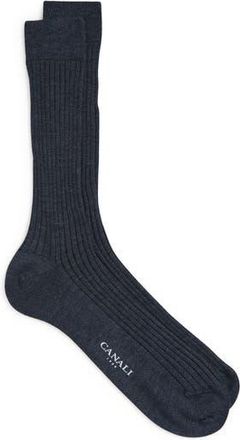 Canali Ribbed Cashmere & Silk Dress Socks in Blue at Nordstrom Rack, Size Medium