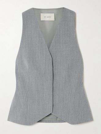 St.Agni Gilet Gessato In Twill Di Misto Lana - Grigio