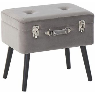 Beliani Comodino Sgabello Contenitore Velluto Grigio Imbottito Gambe Nere Tipo Valigia Mallard