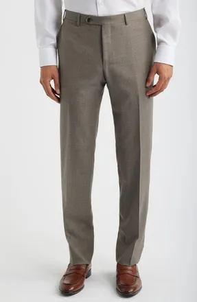 Canali Siena Regular Fit Flat Front Solid Wool Suit Pants in Beige at Nordstrom, Size 58