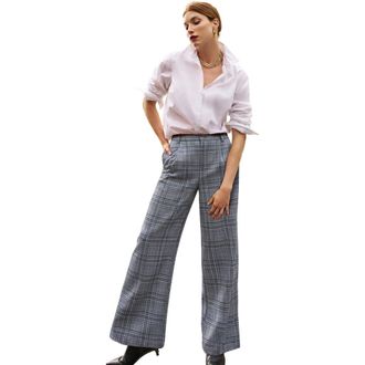 Jessica London Bi-Stretch Wide Leg Pant in Navy Refined Plaid at Nordstrom, Size 12
