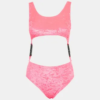 GCDS Gcds Pink Velvet Cut-Out Buckle Detail Swimsuit