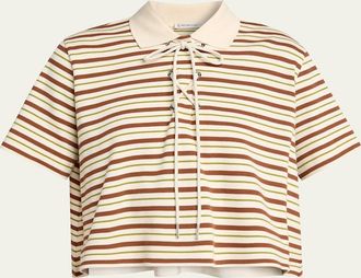 Moncler Lace-Up Stripe Polo Shirt