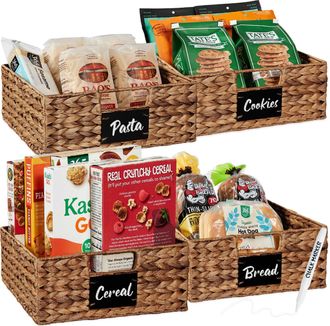 Best Choice Products Set of 4 13in Woven Water Hyacinth Pantry Baskets w/ Chalkboard Label, Chalk Marker