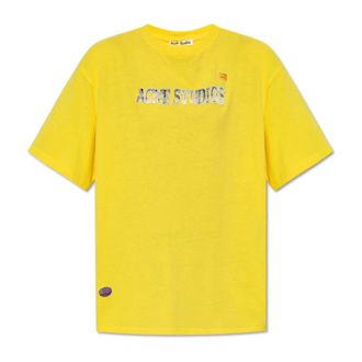 Acne Studios T-Shirts, female, Yellow, Size: S Logo T-shirt