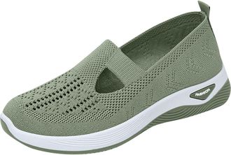 Generic Womens Comfort Walking Shoes, Woven Mesh Lightweight Breathable Orthopedic Sneakers with Soft Sole, Arch Support and Non Slip Low Top Design Green