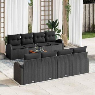 vidaXL Vidaxl - Conjunto De Sof&aacute; De Jard&iacute;n 9 Pcs Negro