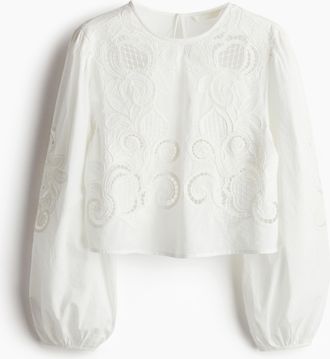 H&M Baumwollbluse mit Broderie Anglaise - White