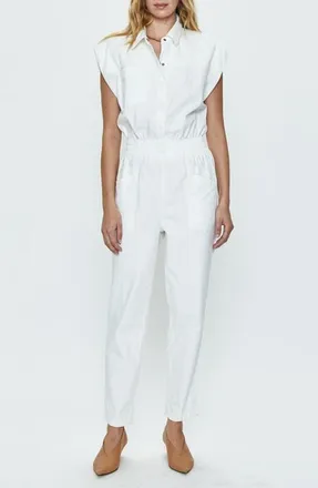 Pistola Denim Rosie Padded Shoulder Cotton Jumpsuit in Porcelain at Nordstrom, Size Medium