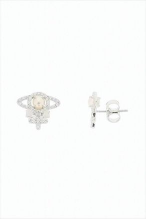 Vivienne Westwood Pearl-Embellished Stud Earrings With Textured Brass Frame