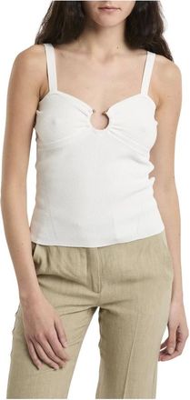 Kaos Kaos, Tops, Dames, Wit, S, Polyester, Ribbed Top met Piercing Accessoire en Bandjes