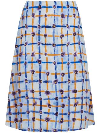 Marni graphic-print silk midi skirt - women - Silk - 40 - Blue