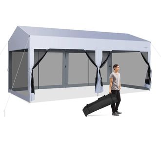 Costway Costway 3 x 6 m Pop-Up Canopy Party Tent Sidewalls Portable Garage in White