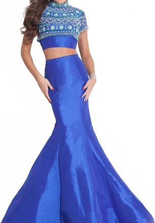 Rachel Allan Two-Piece Beaded Taffeta Mermaid Prom Gown In Royal