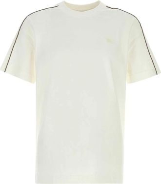 Burberry Check Piping Katoenen T-shirt - Heren - T-shirts - Wit - M - Katoen - Tops