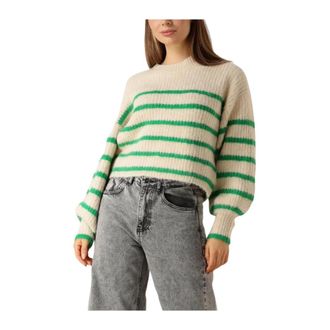 Co'Couture Gestreept Crop Gebreide Trui - Dames - Ronde hals truien - Groen - XL - Truien & Vesten