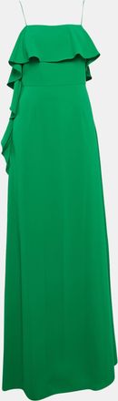 Monique Lhuillier Green Crepe Ruffled Maxi Slip Dress
