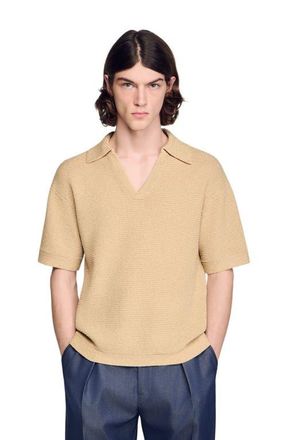Sandro Jute-effect polo shirt in Beige at Nordstrom, Size X-Large