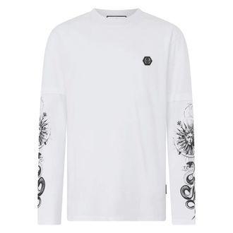 Philipp Plein Tops, Heren, Wit, 2Xl, Katoen, Double Sleeve T-Shirt Tattoo