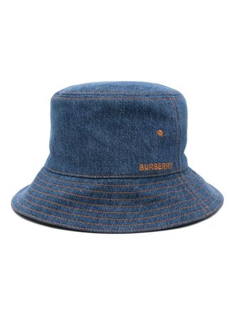 Burberry embroidered-logo bucket hat - men - Cotton - S - Blue