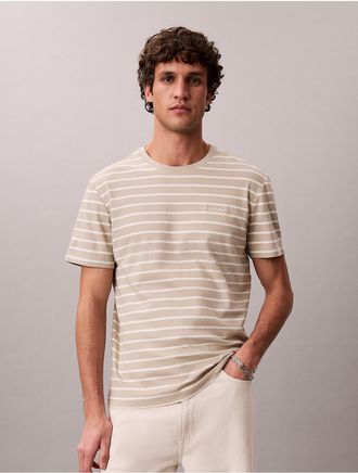 Calvin Klein Mens Striped Liquid Touch Tee - Light/Pastel Brown - 2XL