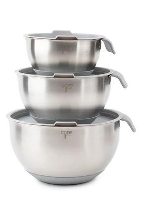 Core Home 6-Piece Non-Skid Stainless Steel Mixing Bowls & Lids Set in Pewter at Nordstrom Rack