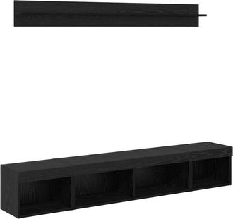 vidaXL Conjunto De Mueble Para Tv De Pared Con Led 5 Pcs Roble Negro Vidaxl
