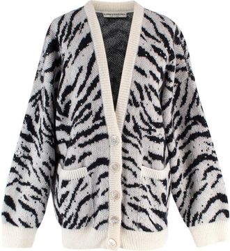 Alessandra Rich Zebra Print Embellished Mohair Cardigan Size XXS