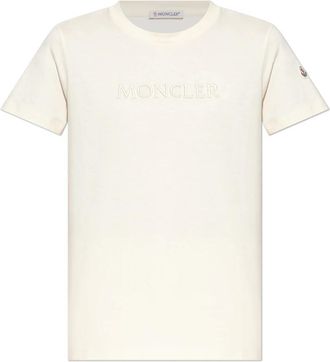 Moncler T-shirt met logo - Dames - T-shirts - Beige - L - Katoen - Tops