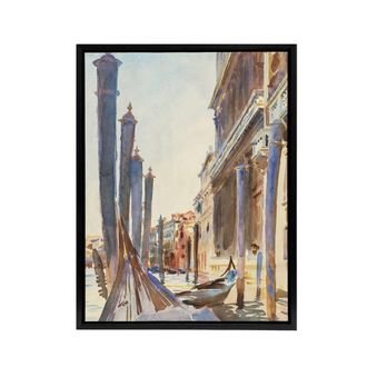 Artery8 Gondola Moorings on the Grand Canal Sargent Framed Canvas Wall Art | Size: W24 x H32