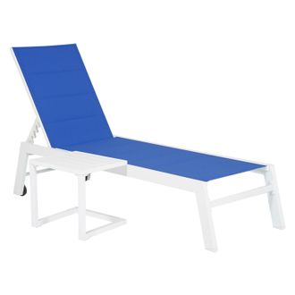 Happy Garden Happy Garden - Conjunto De Tumbona Y Mesa Auxiliar Barbados En Textileno Azul Aluminio Blanco