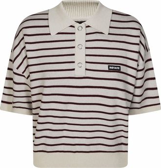 Rotate Slinky Knit Striped Cropped Polo Top