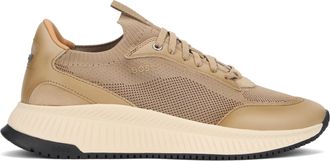 HUGO BOSS Mens Sneakers Mesh Upper Beige Cowhide Leather Trainers