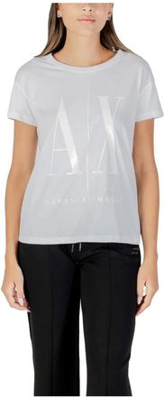 A|X Armani Exchange Stijlvol Bedrukt Ronde Hals T-Shirt - Dames - T-shirts - Wit - S - Katoen - Tops