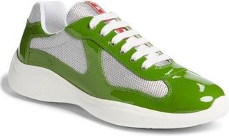 Prada Americas Cup Vernice Bike Low Top Sneaker in Mela/argento at Nordstrom, Size 10.5