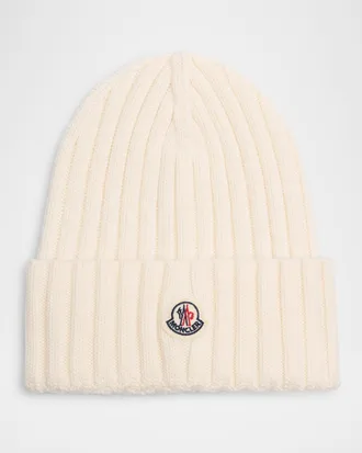 Moncler Logo Ribbed Wool Beanie