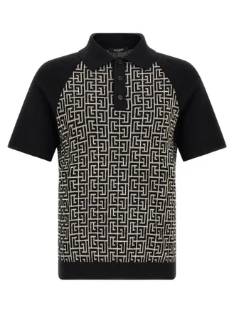 Balmain BlackWhite Logo Shirt Collar Polo