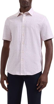 Bugatchi Miles OoohCotton Floral Print Short Sleeve Button-Up Shirt in Peach at Nordstrom, Size Xx-Large