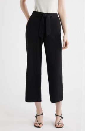 Anne Klein Tie Front Pull-On Wide Leg Crop Pants in Anne Black at Nordstrom, Size Large